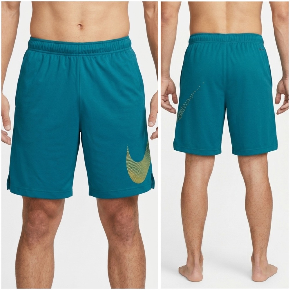 Nike Dri-FIT Mens Teal Blue Training Shorts Big Swoosh 905569-467 Medium